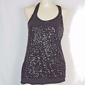 Express size S Black Mesh Sequin Front Top